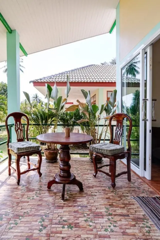 The front balcony with a table for two, Green Heaven Bungalows, Ang Thong, Koh Samui